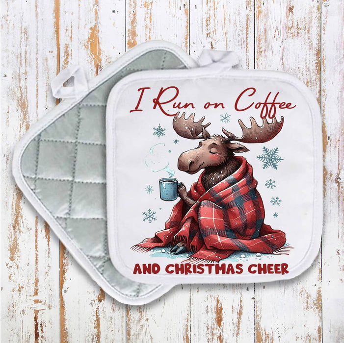 Christmas Moose Run on Coffee Pot Holder Oven Mitt