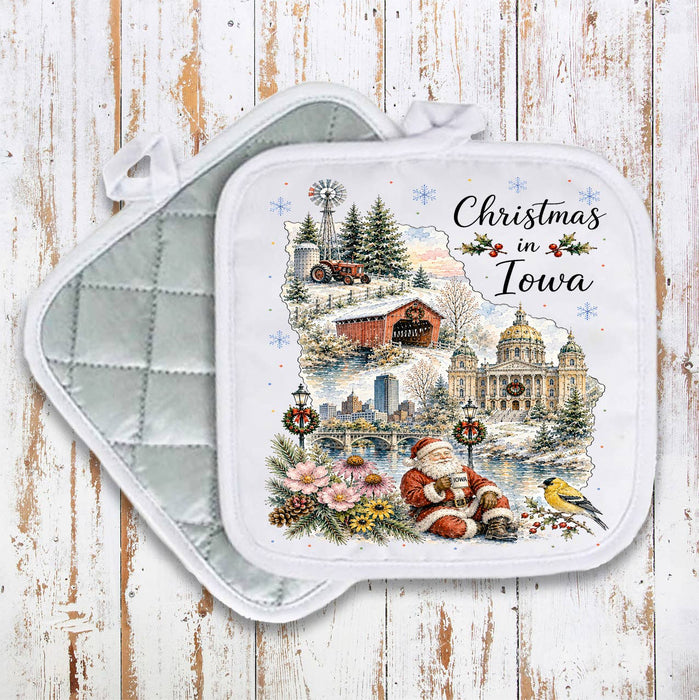 Christmas in Iowa State Map Pot Holder
