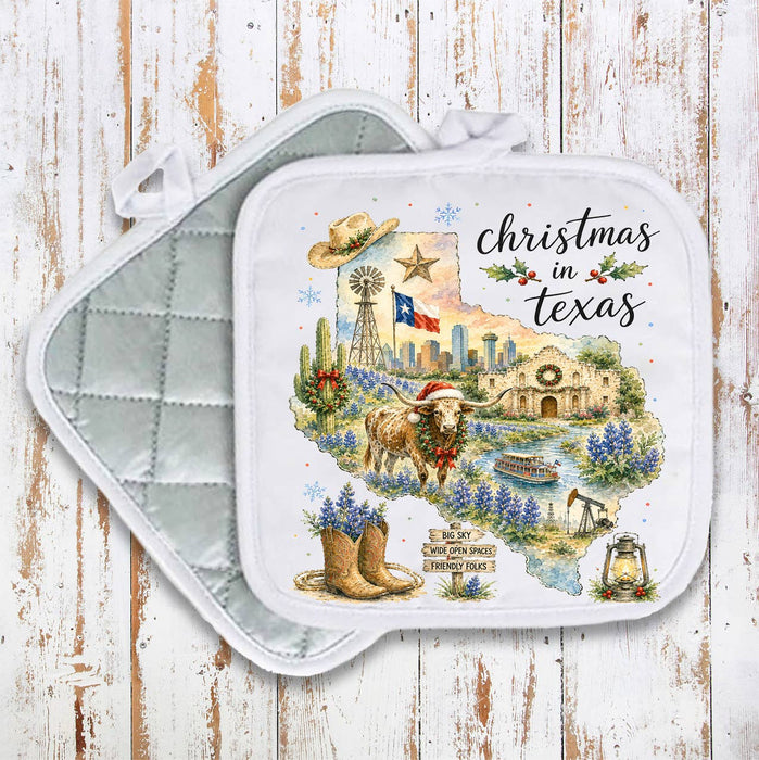 Christmas in Texas State Map Pot Holder