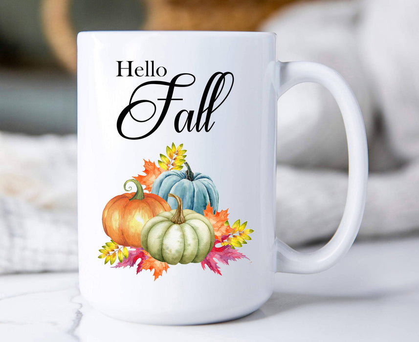 Hello Fall Autumn Colorful Pumpkin Coffee Mugs