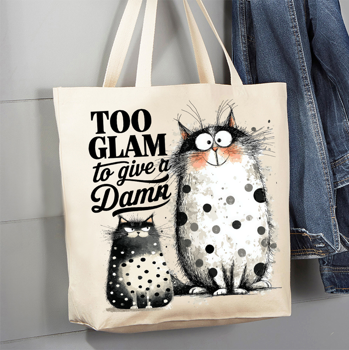 Cat Too Glam to Give a Damn Canvas Tote Bag