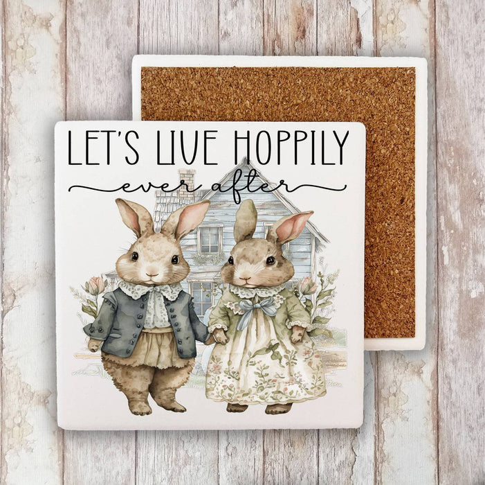Let's Live Hoppily Ever after Easter Bunny Stone Coaster