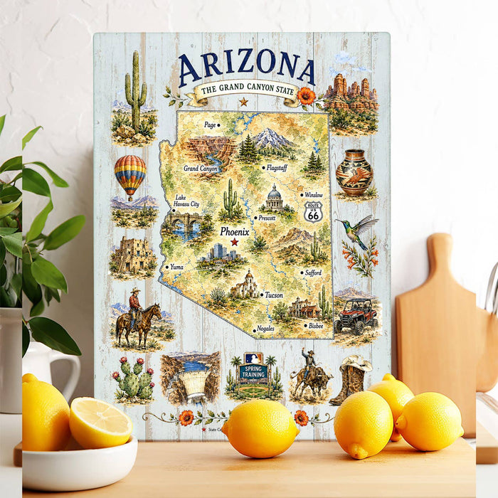 Arizona State Map Landmark Glass Cutting Board