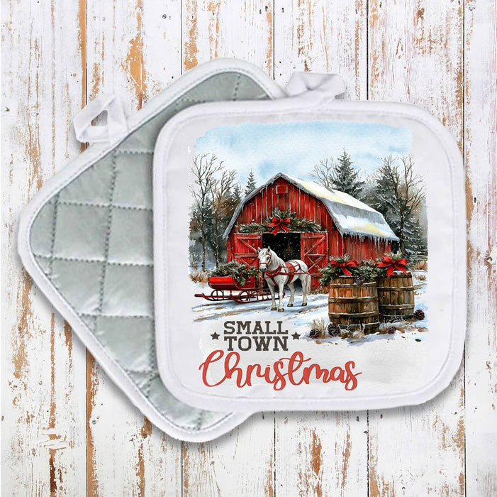Small Town Christmas Horse and Barn Pot Holder