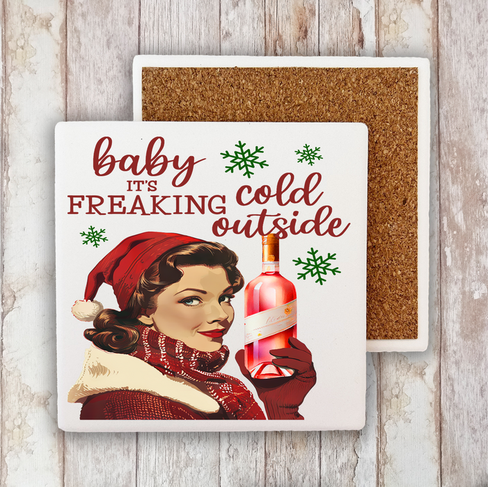 Christmas Funny Baby its Cold Outside Stone Coaster