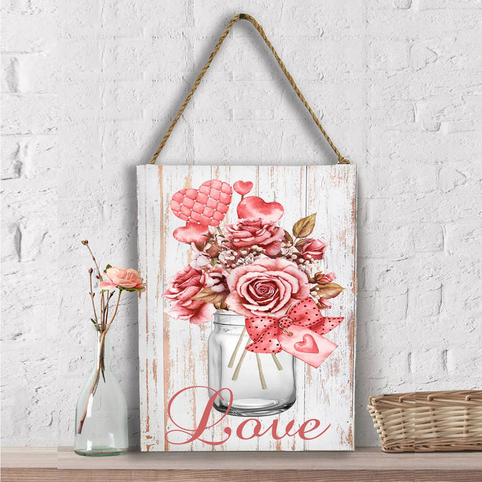 Valentine Love Mason Jar Roses  Wall Decor