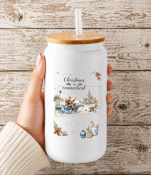 Christmas in Connecticut State Map Glass Cup