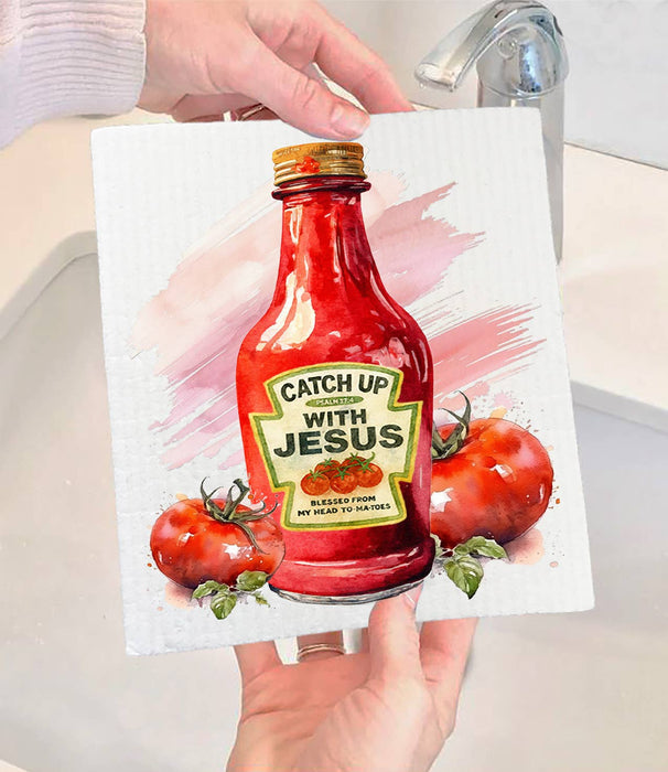 Catch Up with Jesus Spiritual Swedish Dishcloth