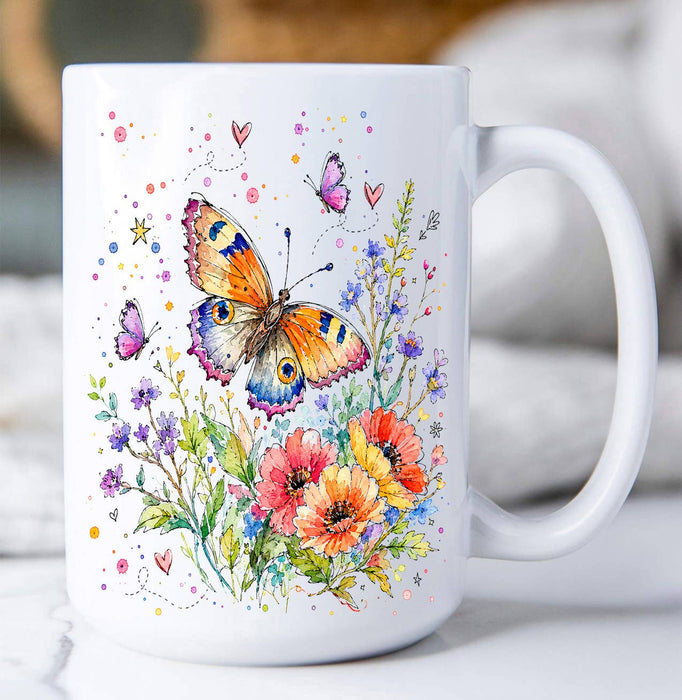 Whimsical Butterflies Flowers Coffee Mug
