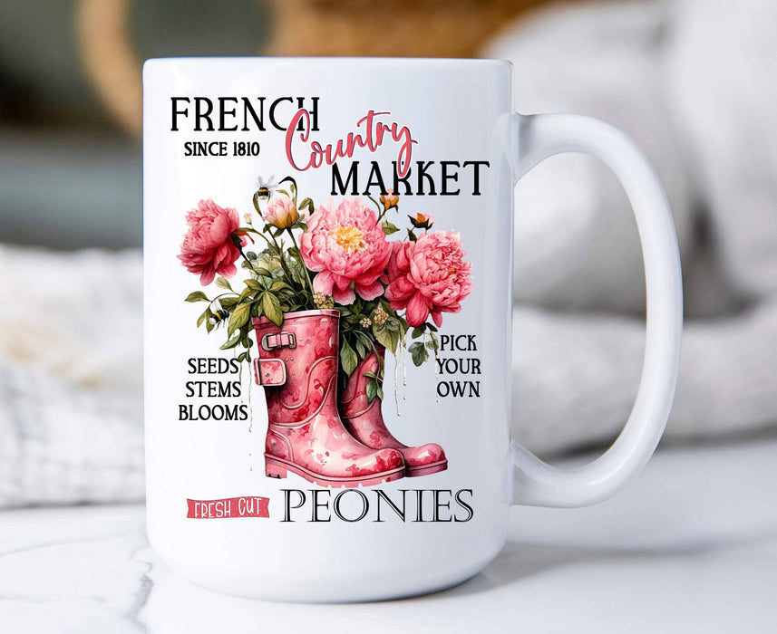 French Country Market Peonies 15 oz Coffee Mug