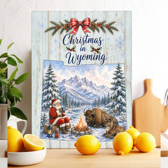 Christmas in Wyoming State Map Glass Cutting Board