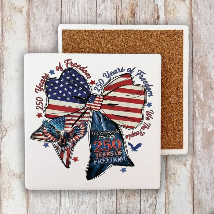 Patriotic Bow 250 Anniversary America Stone Coaster
