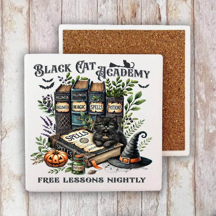 Black Cat Academy Books Stone Coaster