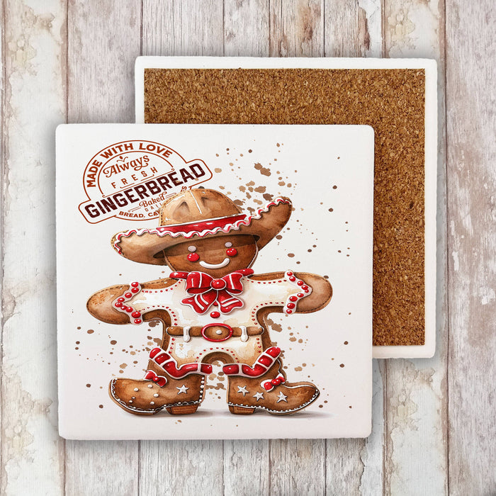 Cowboy Gingrbread Man Christmas Stone Coaster