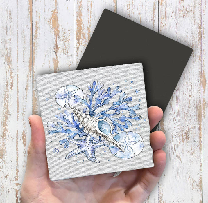 Coastal Blue Sand Dollar Sea Shells Magnet Fridge
