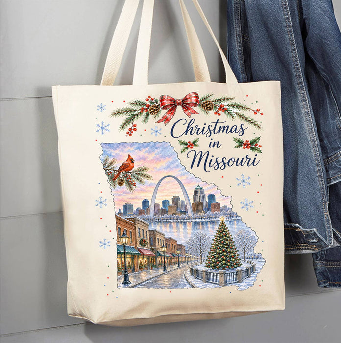 Christmas in Missouri State Map Canvas Tote Bag