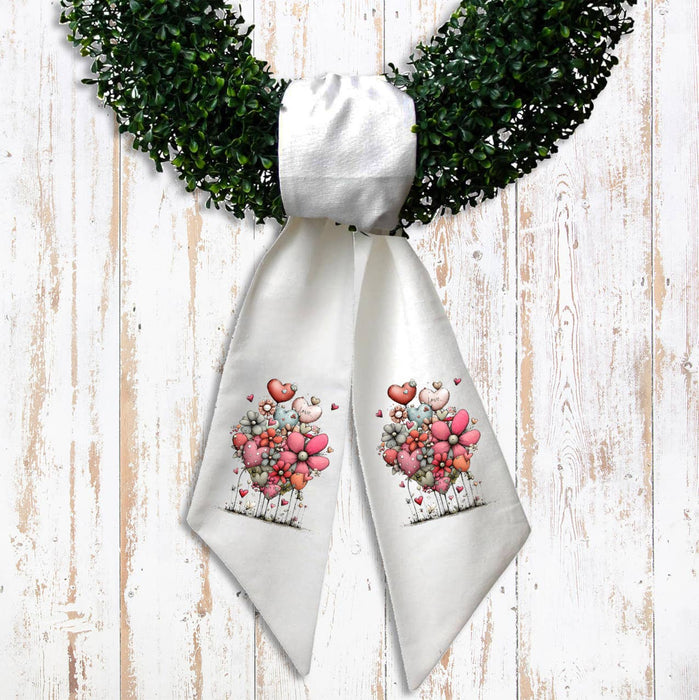 Valentine Whimsical Hearts Flowers Wreath Sash
