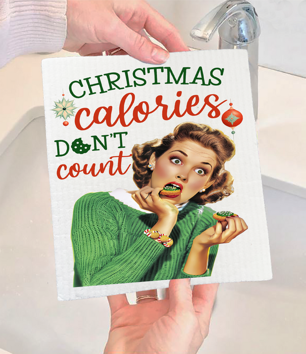 Christmas Funny Calories Don't Count Swedish Dishcloth