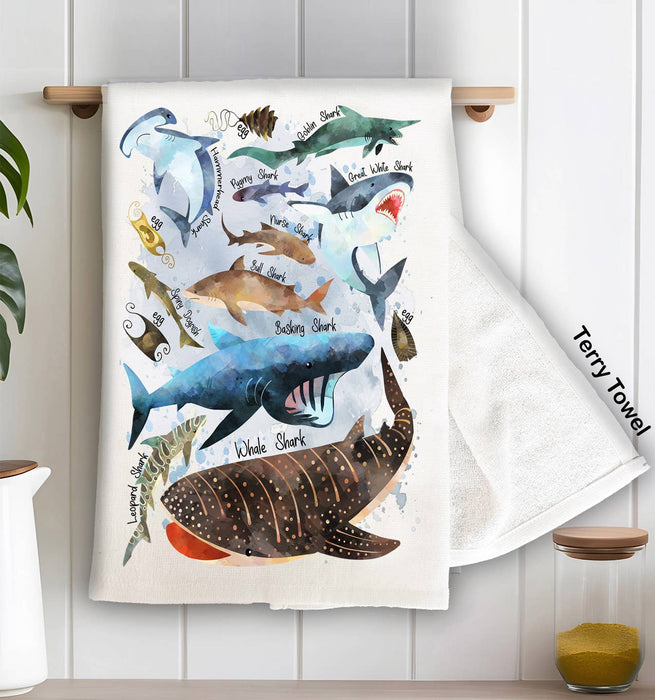 Sharks Variety Sea Ocean Coastal Kitchen Terry Towel
