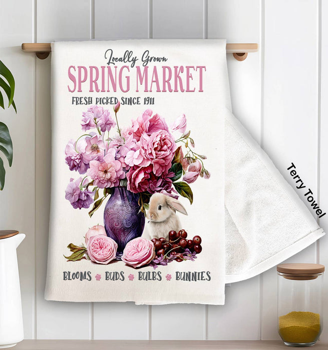 Spring Market Flowers Bunny Kitchen Terry Towel