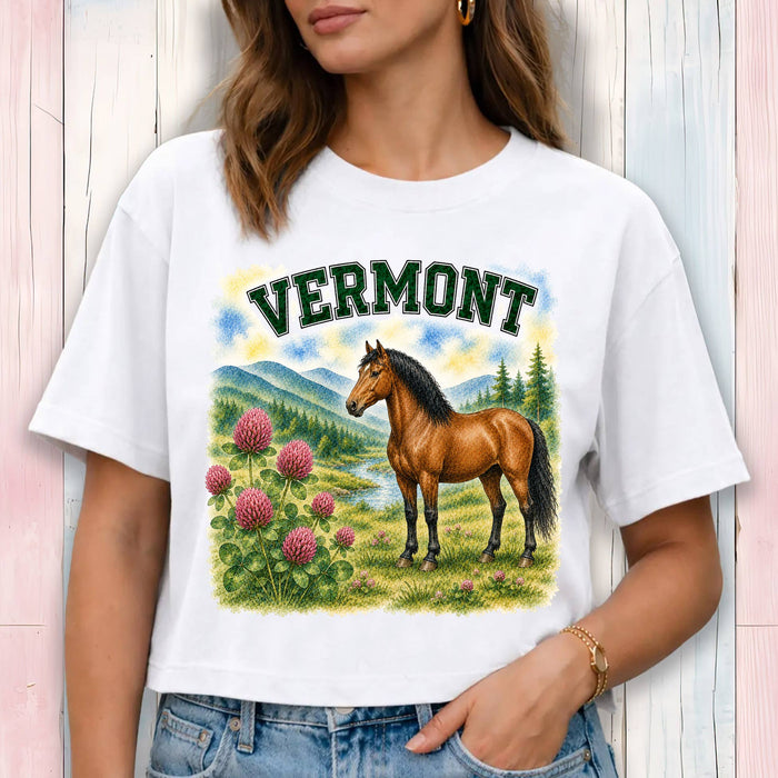 Vermont State Bird and Animal Cropped T-Shirt