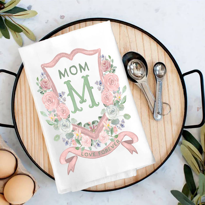 Mother's Day Mom Floral Crest Tea Towel