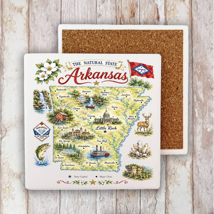 Arkansas State Map Landmark Stone Coaster