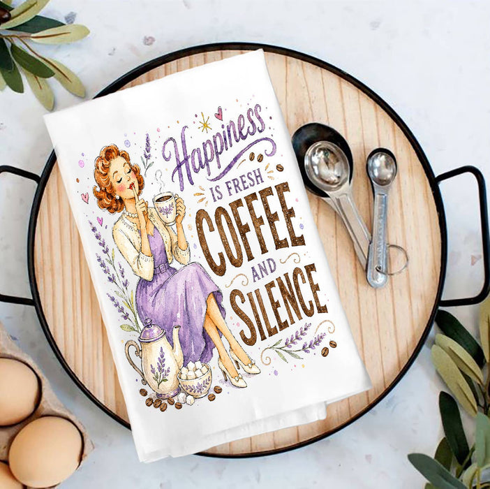 Housewives Happiness is Coffee and Silence Tea Towel