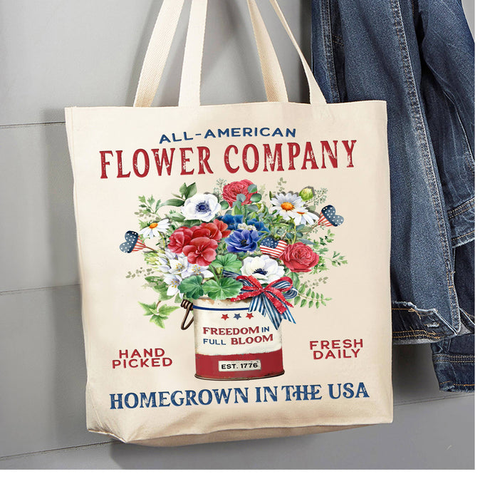 Farmhouse 4th of July Patriotic Flowers Canvas Tote Bag