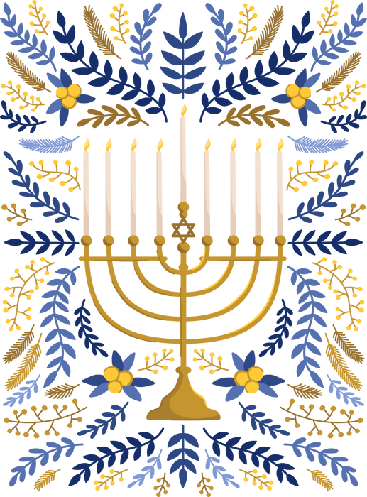 Hanukkah Menorah Flowers Tea Towel