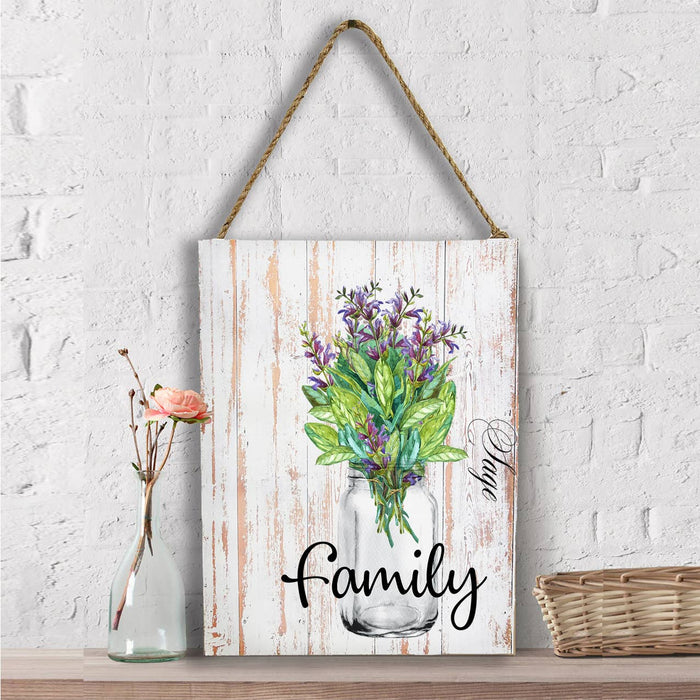 Family Flowers Mason Jar Sage, Wall Decor