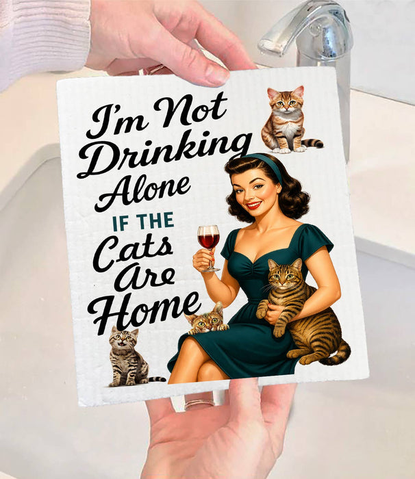 Retro Funny Drinking with Cats Swedish Dishcloth