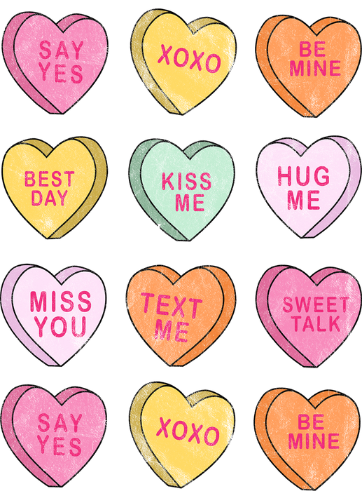 Candy Hearts Messages Valentine Tea Towel