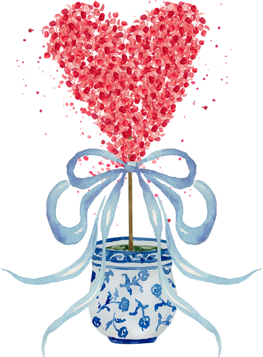 Chinoiserie Blue & White Hearts Topiary Tea Towel