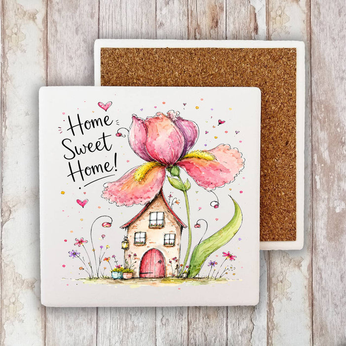 Home Sweet Home Spring Flowers Stone Coaster