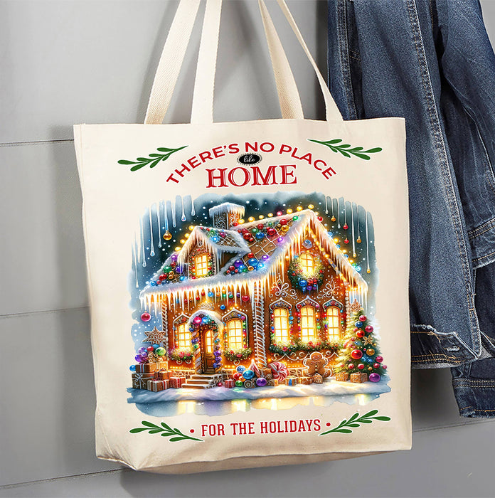 Christmas No Place Like Home Gingerbread LARGE Canvas Tote Bag
