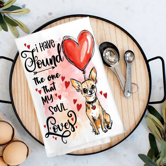 Dog Chihuahua Found My Love Valentine Tea Towel