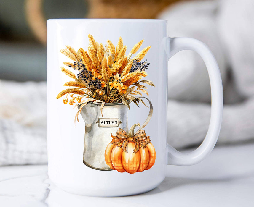 Fall Autumn Wheat Checkered Pumpkins Coffee Mug
