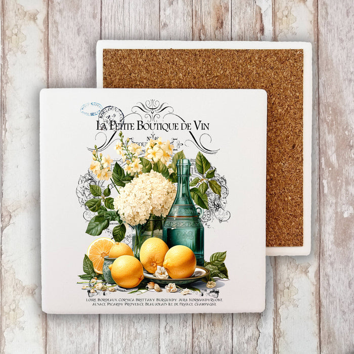 Vintage French Flower Lemons Stone Coaster