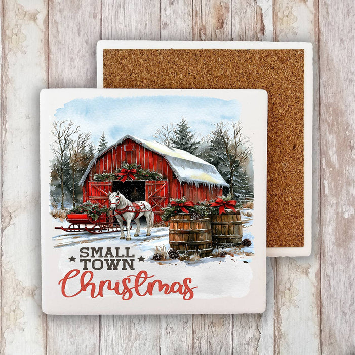 Small Town Christmas Horse and Barn Stone Coaster