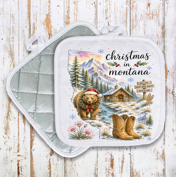Christmas in Montana State Map Pot Holder