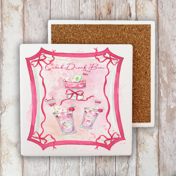 Mahjong Crack Drink Bam pink Stone Coaster