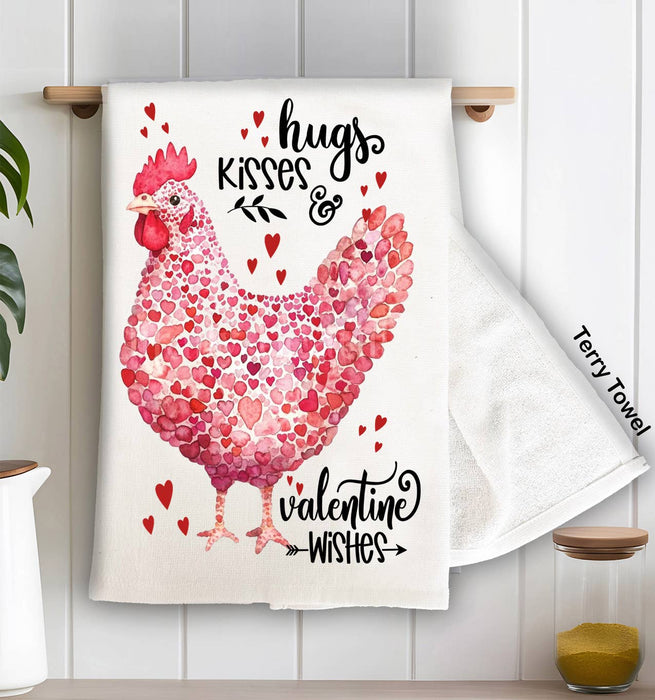 Valentine Chicken Hugs Kisses Kitchen Terry Towel