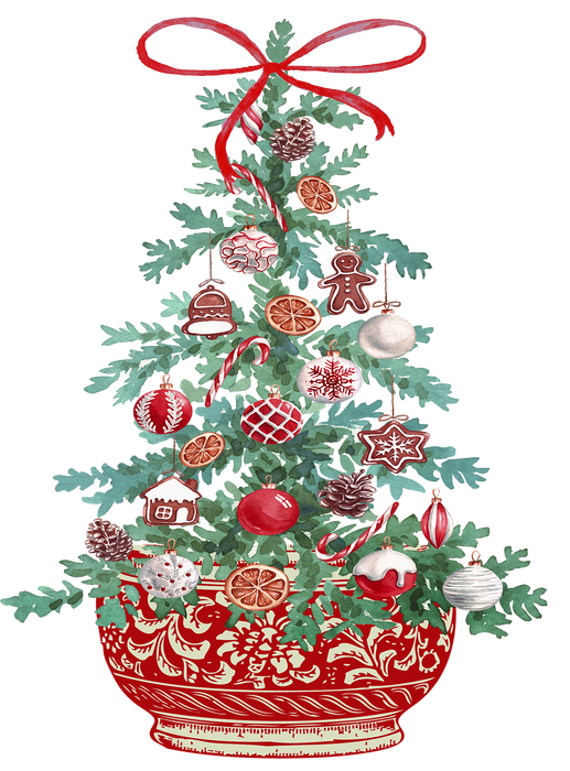 Chinoiserie Christmas Tree with Red Bow