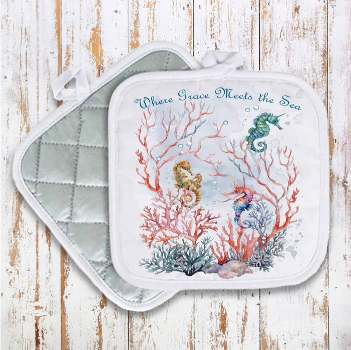 Grace Meets Sea Seahorses Beach Pot Holder Oven Mitt