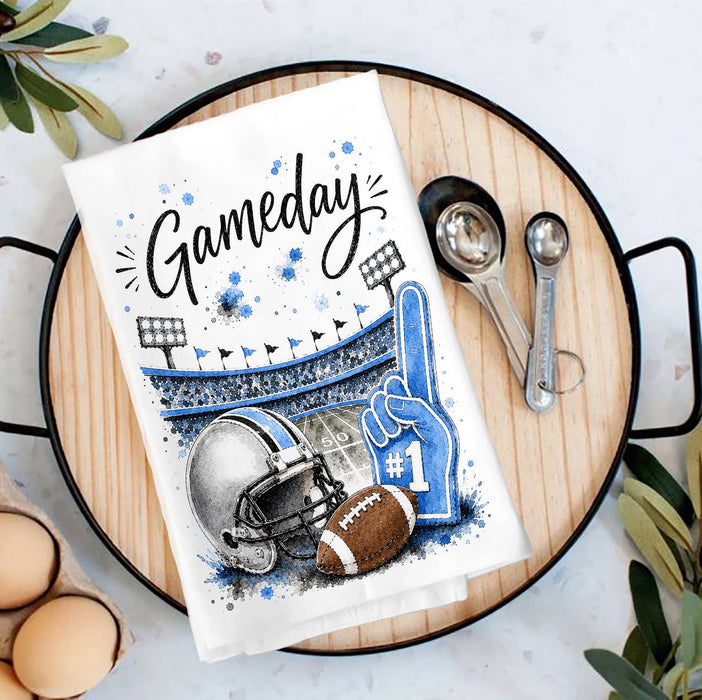 Gameday Football Silver & Light Blue Tea Towel
