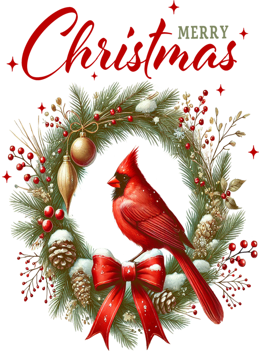 Merry Christmas Wreath Cardinal Bird