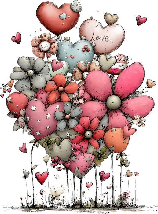Valentine Whimsical Hearts Flowers