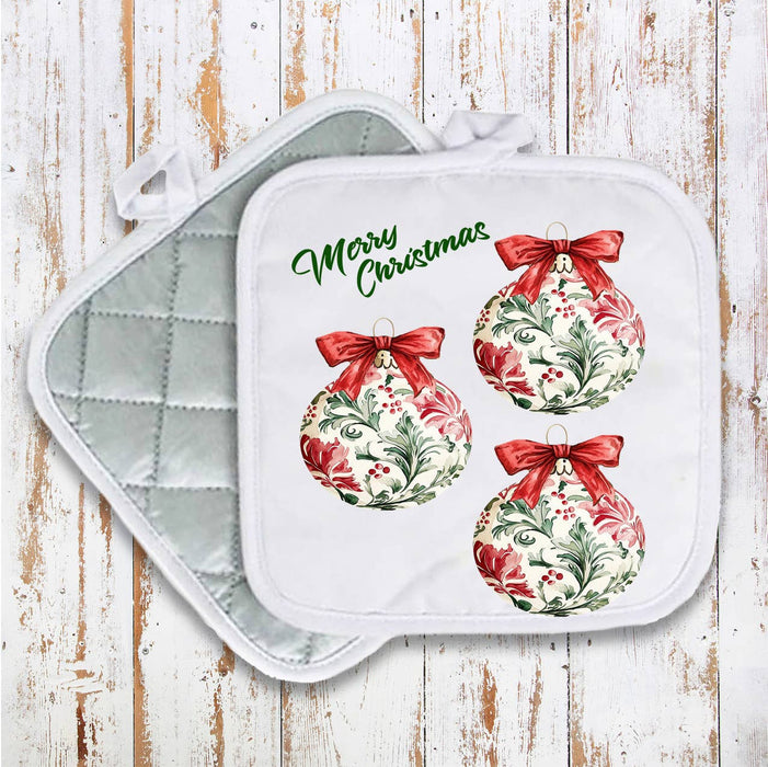 Christmas Water Toile Ornaments Pot Holder Oven Mitt