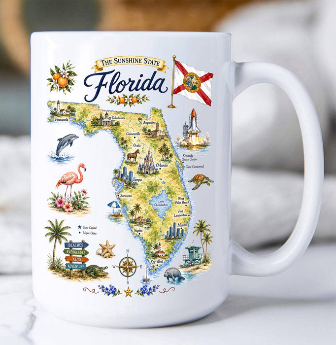 Florida State Map Landmark Coffee Mug